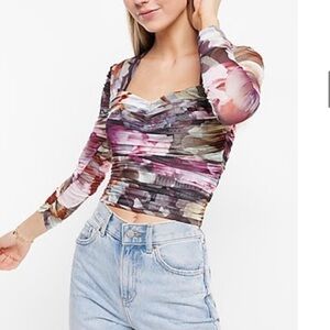 Express Multicolor Floral Long Sleeve Crop Top